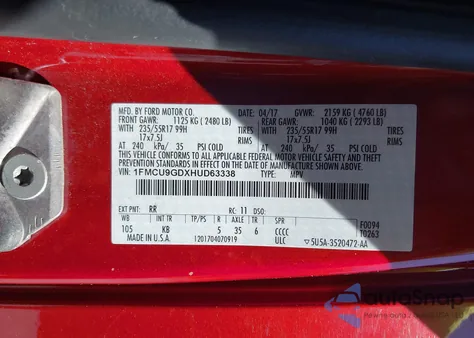 2017 Ford Escape Se from USA, damaged, VIN 1FMCU9GDXHUD63338